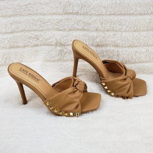 Darian Slip On Tan Open Toe High Heel Clogs Mules Slides